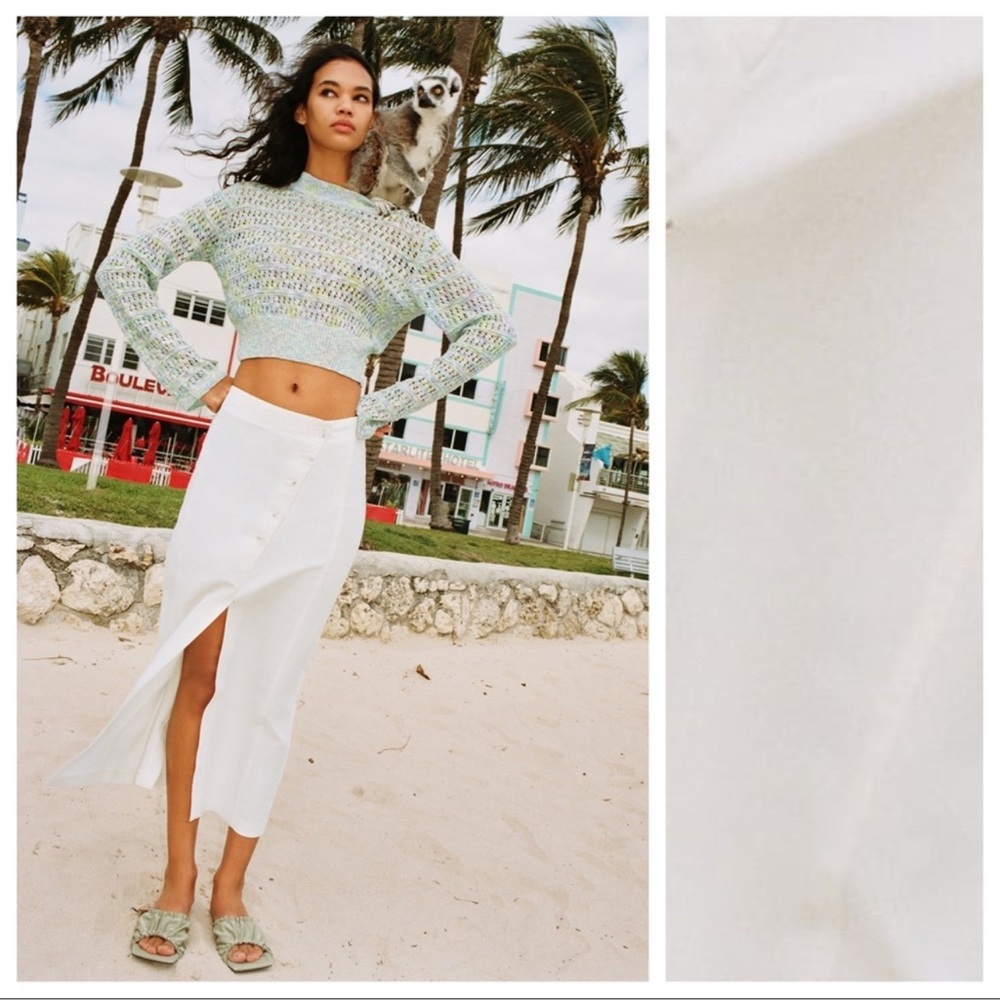 Zara Cream Linen Blend Midi Skirt. Size extra small